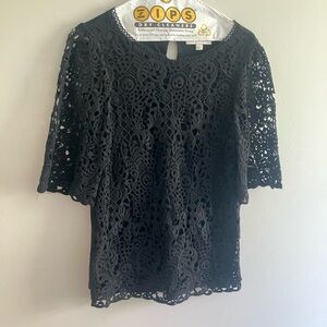 Black Crochet Lace Short-Sleeve Women's Top